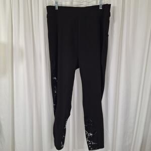 Pop Fit 4X Black Leggings w/ Marble Print Accents High Rise Stretch Pockets Gym